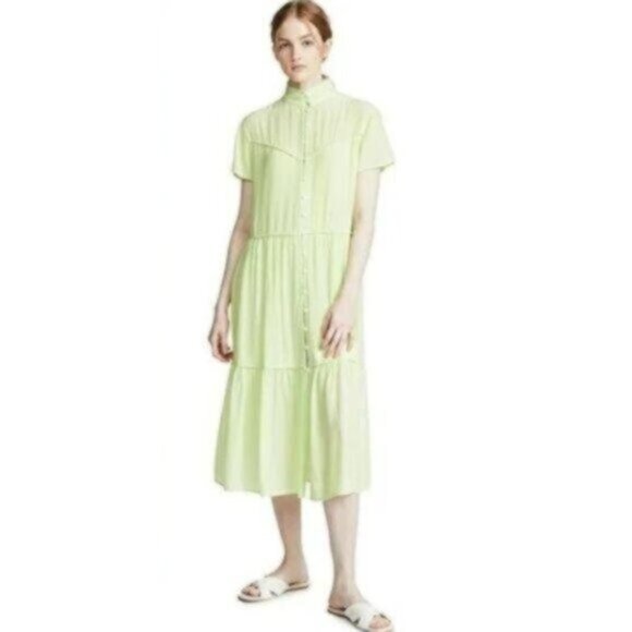Rag & Bone Light Green Gauzy Tiered Midi Summer Business Casual Dress Small - Picture 1 of 11
